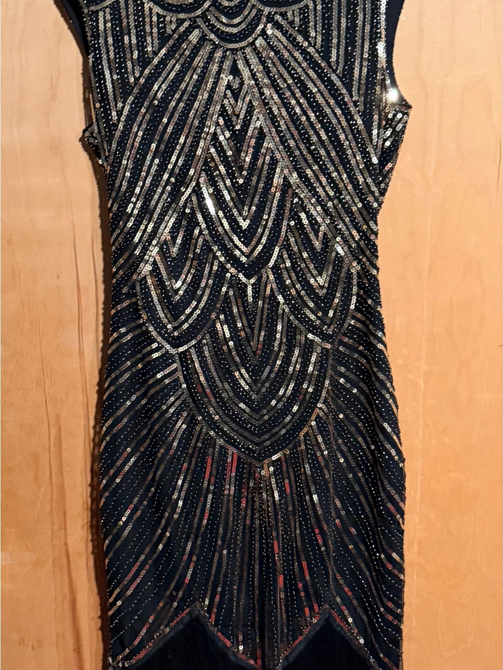 Black Sequin Art Deco Evening Dress